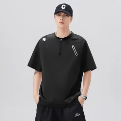 Premium Qualität Descente Kurzarm Schwarz Seide Logo Kollektion