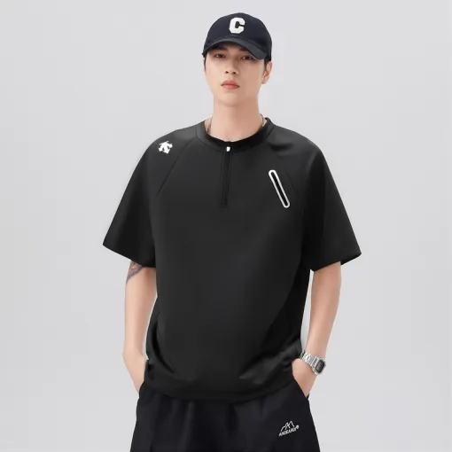 Premium Qualität Descente Kurzarm Schwarz Seide Logo Kollektion