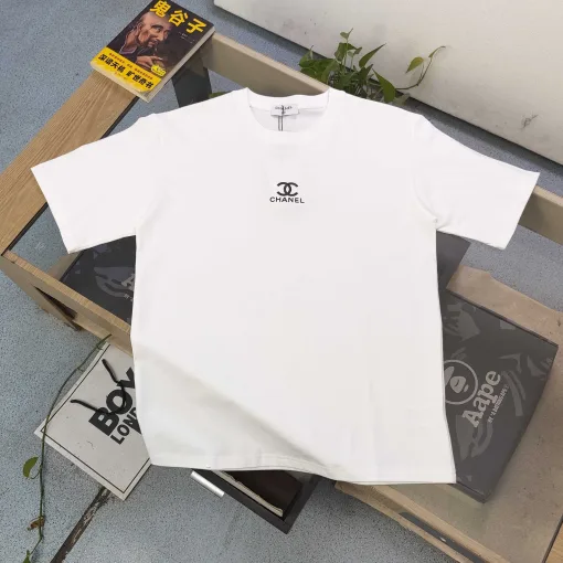 Premium Chanel Kurzarm Schwarz Baumwolle Klassischer Stil