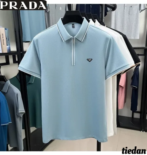 Hochwertige Prada Kurzarmhemden im schwarzen Seidenstil
