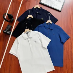 Premium Qualität Fred Perry Kurzarm T-Shirts Schwarz Denim Solid Luxus