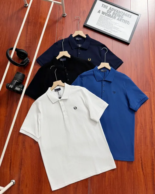 Premium Qualität Fred Perry Kurzarm T-Shirts Schwarz Denim Solid Luxus