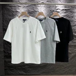 Premium Ralph Lauren Kurzarm-Kollektion aus schwarzer Baumwolle mit Stickerei