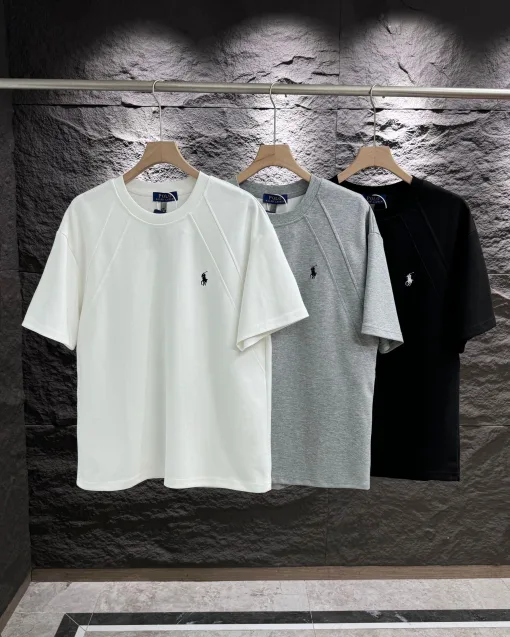 Premium Ralph Lauren Kurzarm-Kollektion aus schwarzer Baumwolle mit Stickerei