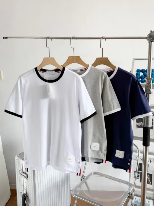 Luxus Thom Browne Kurzarm Weiß Baumwolle Atmungsaktiv Kollektion