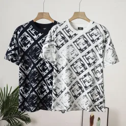 Hochwertiger Fendi Kurzarm Navy Baumwolldruck