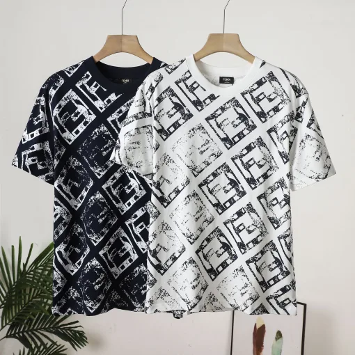 Hochwertiger Fendi Kurzarm Navy Baumwolldruck