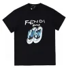 Luxus Fendi Kurzarm-T-Shirt Schwarz Baumwolle Print Luxus