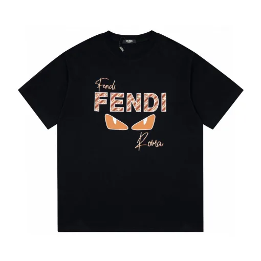 Luxus-Fendi-Kollektion mit kurzen Ärmeln und schwarzem Logo