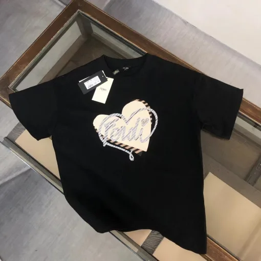 Premium Qualität Fendi Kurzarm Schwarz Baumwolle Stil