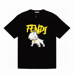 Premium Fendi Kurzarm Schwarz Baumwolle Monogramm Luxus