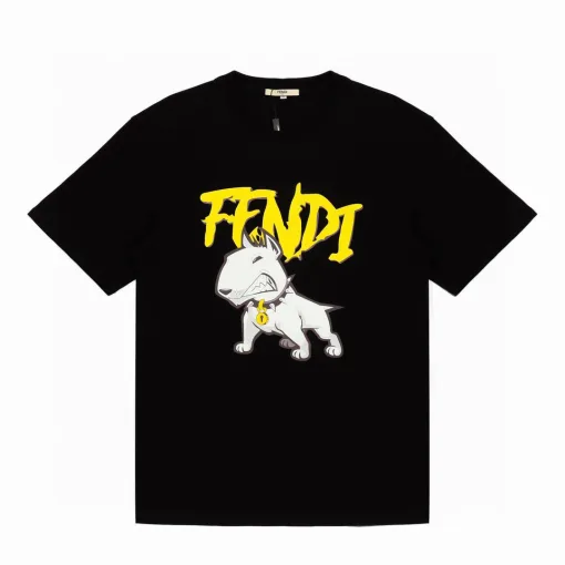 Premium Fendi Kurzarm Schwarz Baumwolle Monogramm Luxus