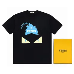 Premium Qualität Fendi Kurzarm Schwarz Baumwolle Monogramm Stil