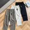 Luxus-Hose aus schwarzem Leinen von Ralph Lauren, bestickte Kollektion