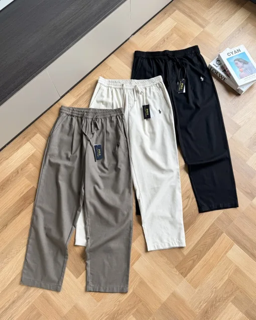 Luxus-Hose aus schwarzem Leinen von Ralph Lauren, bestickte Kollektion