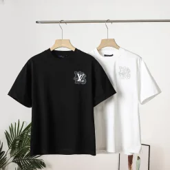 Premium Louis Vuitton Kurzarm-Logo-Kollektion aus schwarzer Baumwolle