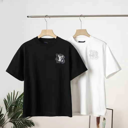 Premium Louis Vuitton Kurzarm-Logo-Kollektion aus schwarzer Baumwolle