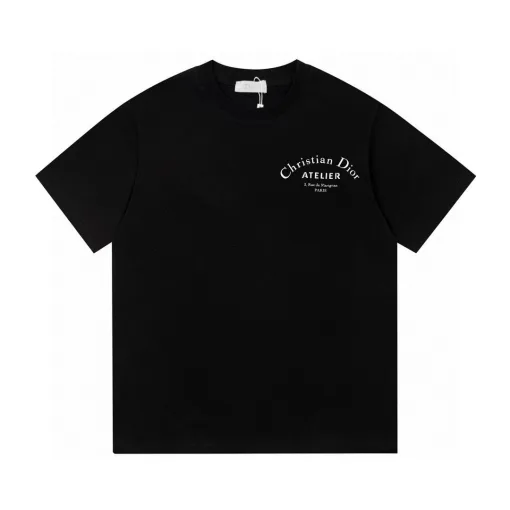 Premium Qualität Dior Kurzarm Schwarz Baumwolle Logo Luxus