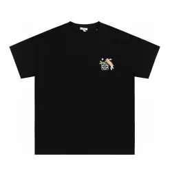 Premium Qualität Loewe Kurzarm Schwarz Baumwolle Bestickt Stil