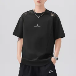 Premium Stone Island Kurzarm-Kollektion aus schwarzer Seide mit Logo