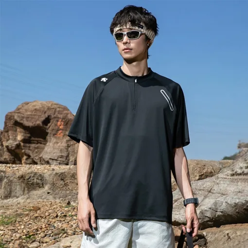 Premium Qualität Descente Kurzarm Schwarz Seide Logo Kollektion