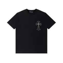Luxus Chrome Hearts Kurzarm Schwarz Baumwolle Strass Stil
