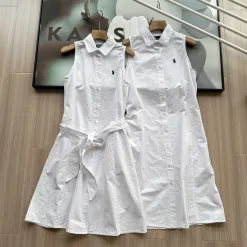 Premium Ralph Lauren Ärmelloses weißes Baumwoll-Stickerei-Modell