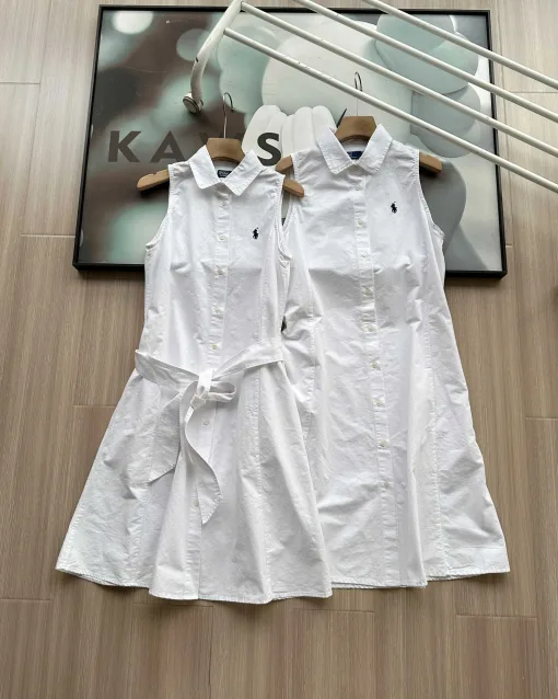 Premium Ralph Lauren Ärmelloses weißes Baumwoll-Stickerei-Modell