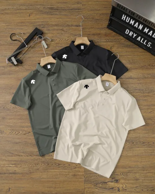 Hochwertiges Descente Poloshirt Schwarz Polyester Classic Collection