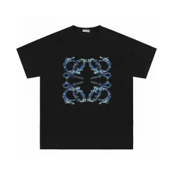 Hochwertige Loewe Kurzarm T-Shirts Schwarz Baumwolle Klassisch Luxus