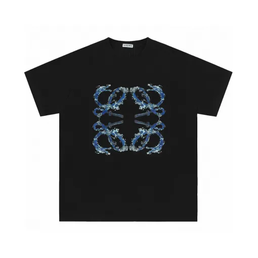 Hochwertige Loewe Kurzarm T-Shirts Schwarz Baumwolle Klassisch Luxus