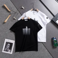 Hochwertige Moncler Kurzarm Schwarz Baumwolle Logo Luxus