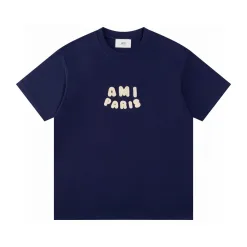 Hochwertige Ami Kurzarm Navy Baumwolle Logo Kollektion