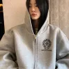 Hochwertige Chrome Hearts Jacken Graue Fleece Print Kollektion