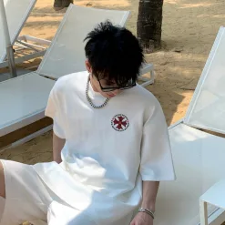 Hochwertiges Chrome Hearts Kurzarm-Logo-Shirt aus grauer Baumwolle