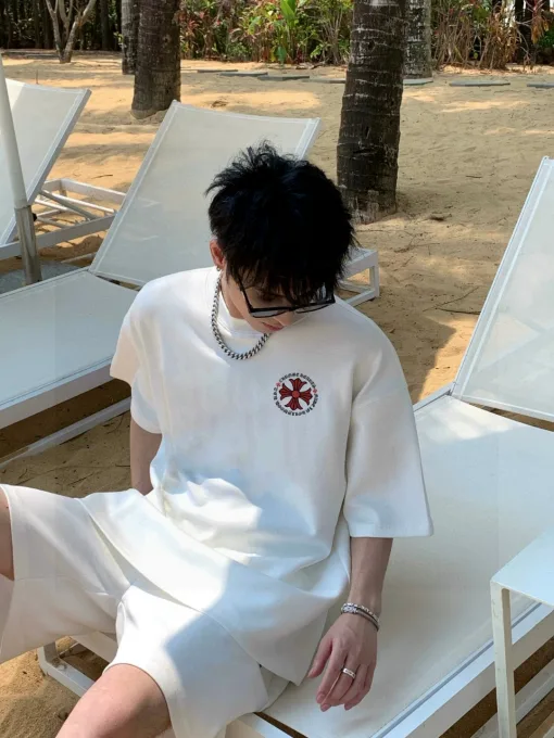 Hochwertiges Chrome Hearts Kurzarm-Logo-Shirt aus grauer Baumwolle