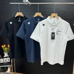 Hochwertige Descente Kurzarmhemden Schwarz Baumwolle Eleganter Stil