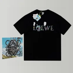 Bestseller Loewe Kurzarm Schwarz Baumwolle Logo Luxus
