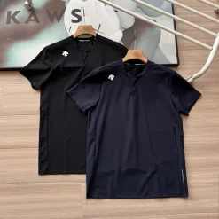 Premium Descente Kurzarmhemden Schwarze Seide Casual Style
