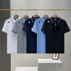 Premium-Qualität Descente Kurzarm Schwarz Baumwolle Gestreifte Kollektion