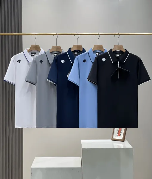 Premium-Qualität Descente Kurzarm Schwarz Baumwolle Gestreifte Kollektion