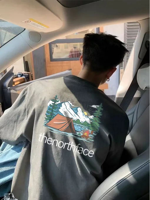 Hochwertige Kurzarm-Logo-Kollektion von The North Face aus schwarzer Baumwolle