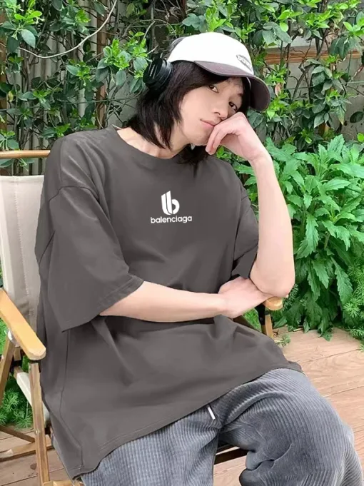 Hochwertiger Balenciaga Kurzarm-Monogramm-Stil aus weißer Baumwolle