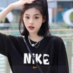 Premium Qualität Nike Kurzarm Schwarz Baumwolle Logo Luxus