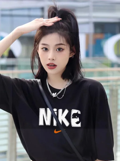Premium Qualität Nike Kurzarm Schwarz Baumwolle Logo Luxus