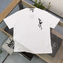 Premium Louis Vuitton Kurzarm Schwarz Baumwolle Logo Luxus