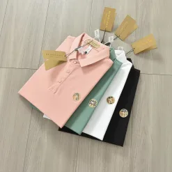 Premium Burberry Kurzarmhemden Rosa Baumwolle Logo Luxus