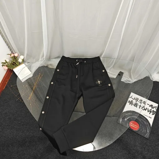 Premium Chrome Hearts Hose Schwarzes Leder Bestickt Luxus
