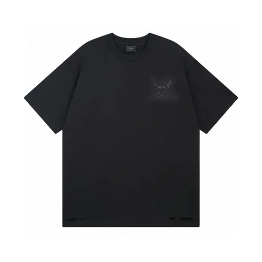 Premium Balenciaga Kurzarm Baumwolle Bestickt Luxus