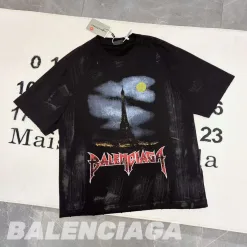 Premium Balenciaga Kurzarm Schwarz Baumwolle Farbverlauf Luxus